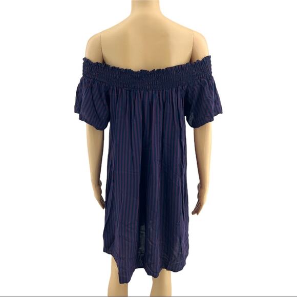 Cooperative MEDIUM Purple Blue Striped Off Shoulder Shift Mini Dress - Picture 4 of 7